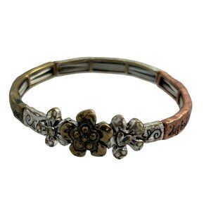 Mothers Day Bracelet Flower Mixed Metal Stretch Bangle May God Bless Mom